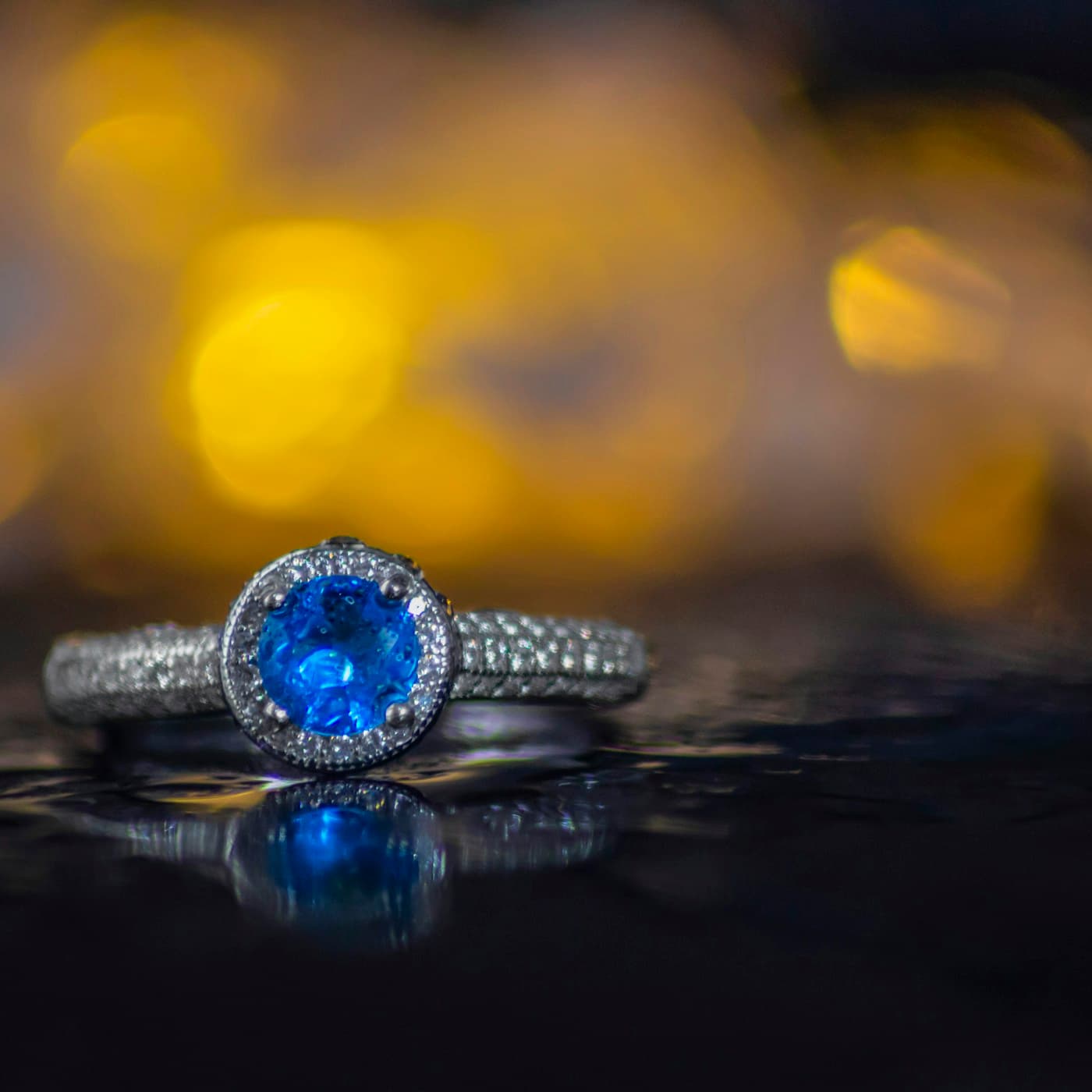 Azure Sapphire Halo Ring