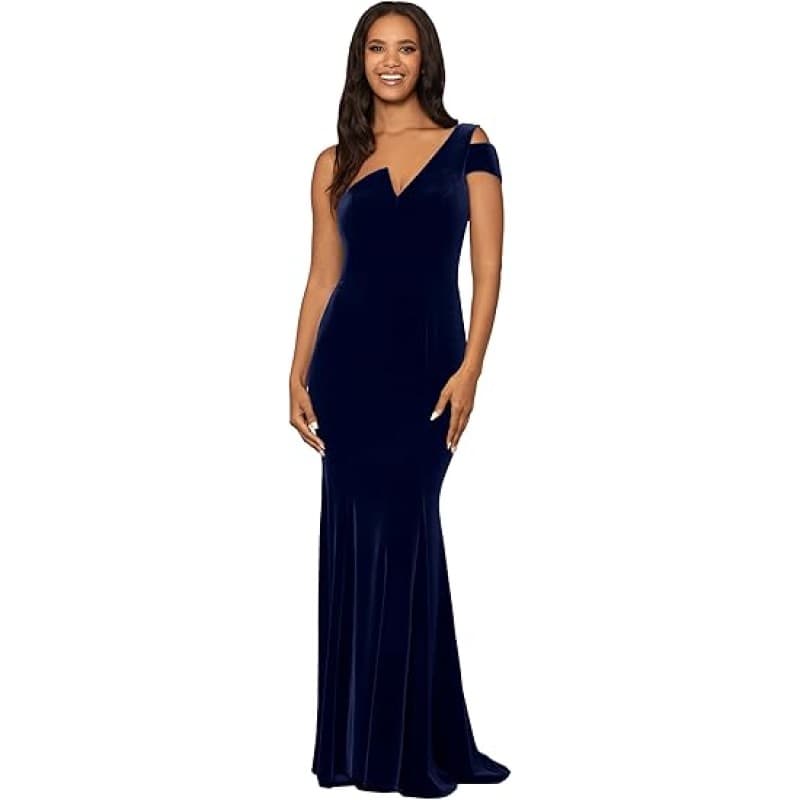 Velvet Off-Shoulder Stretch Evening Gown