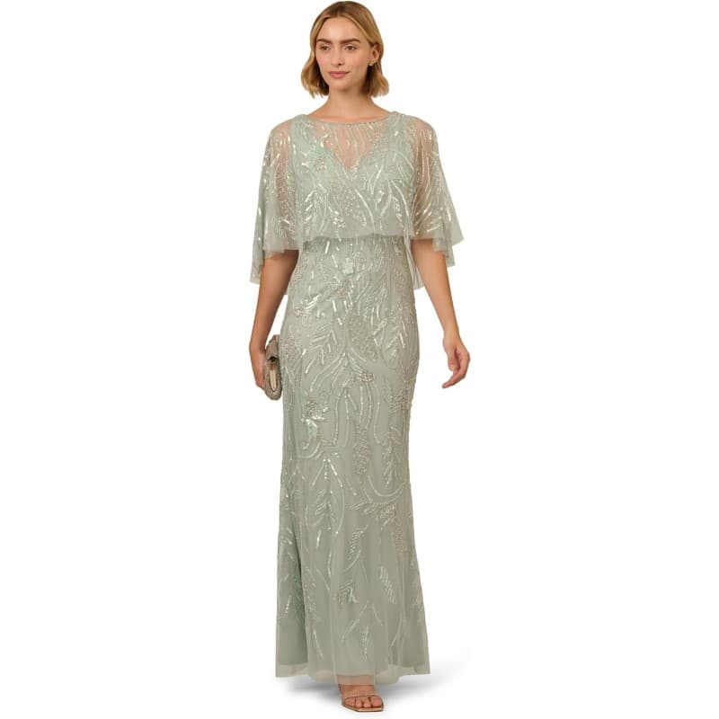 Beaded Cape Long Gown